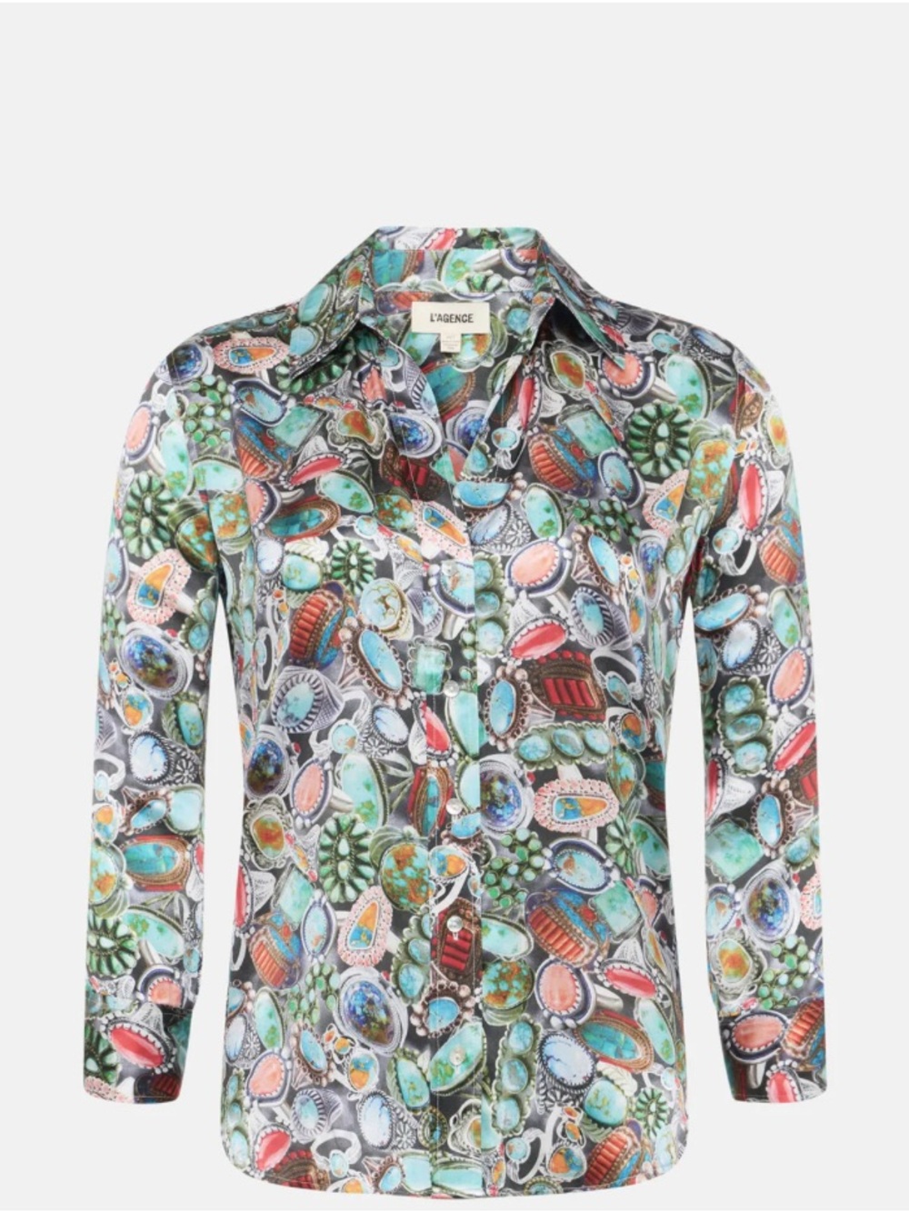 ISO L'AGENCE dani silk blouse multi mix turquoise rings - size M / L / XL